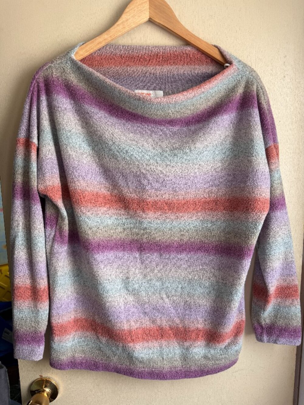 Renee C. Multicolor Pastel Stripe Boatneck Knit Sweater Women's Large Fall